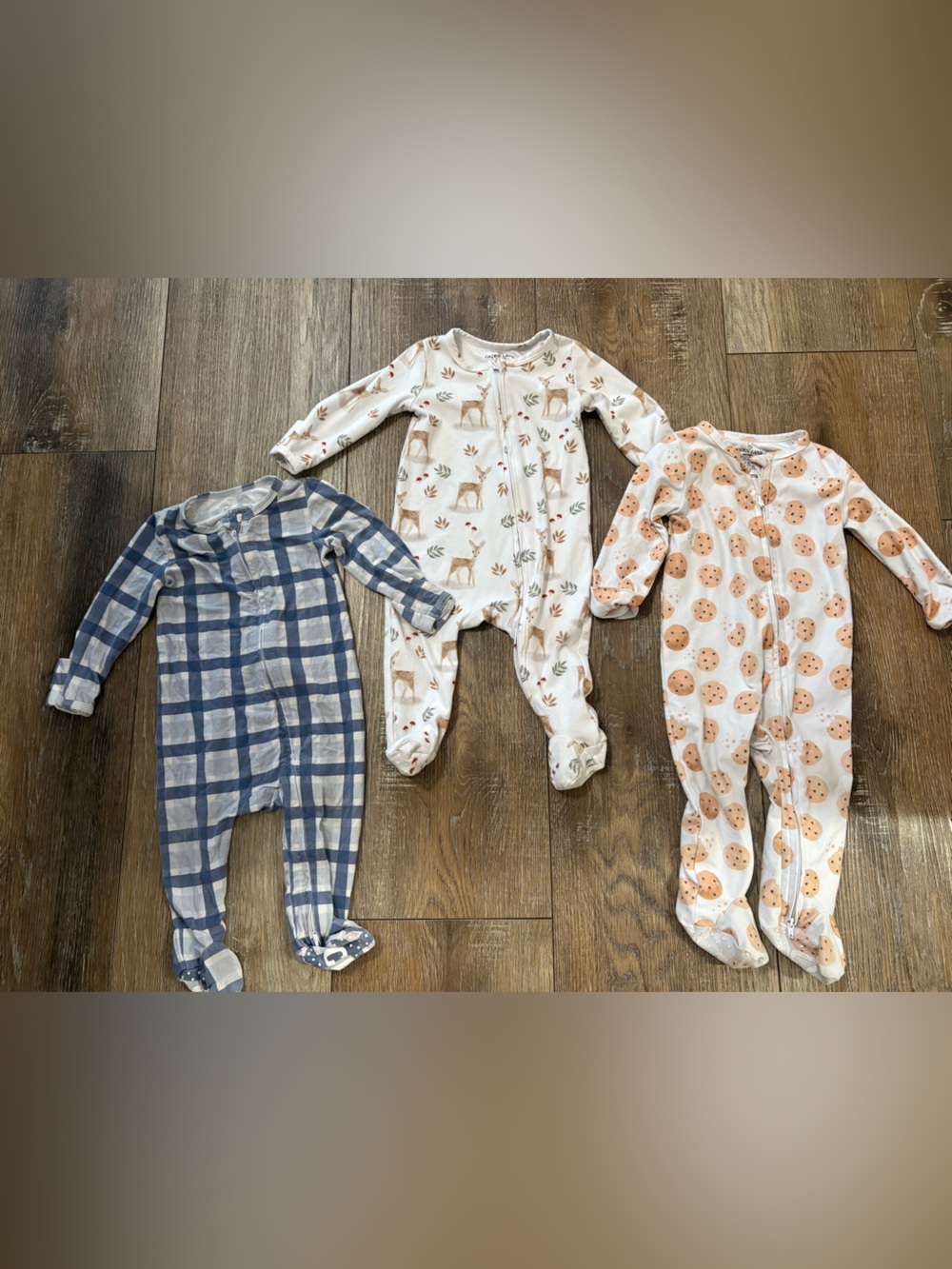 Caden Lane Cream and Tan Deer Pattern Baby Zipper Footless Sleeper